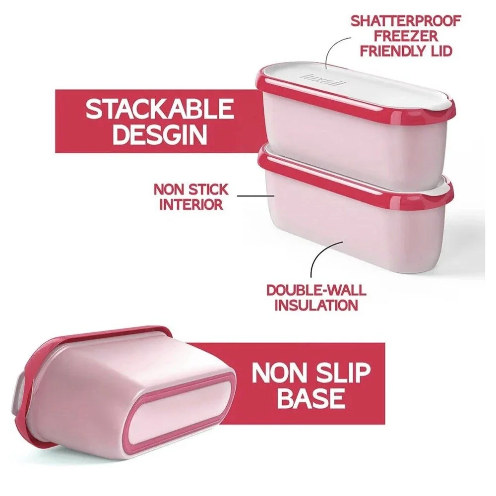 Ice Cream containers W/lid, Reusable Storage Freezer Tub, 2 Pack, BPA FREE